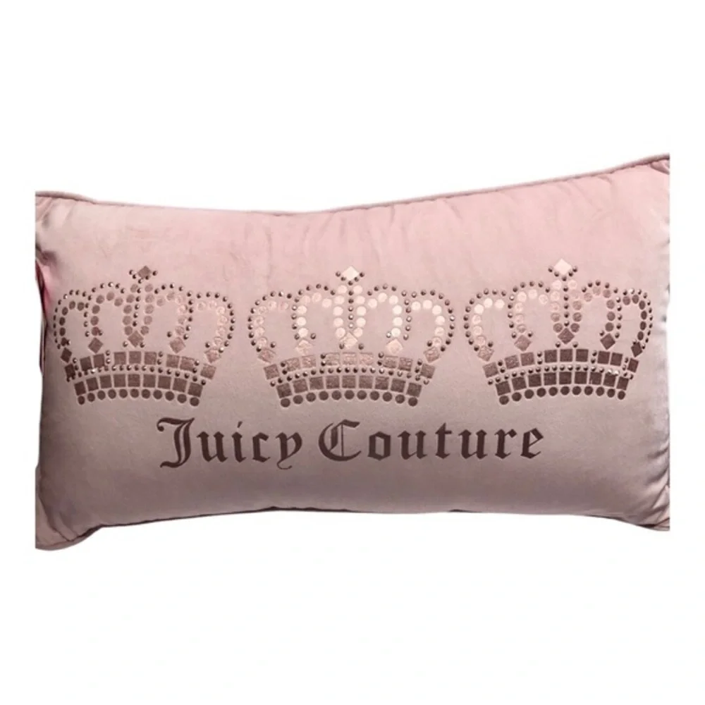Juicy Couture soft pink & pink metallic 3 crown studded rectangle‎ decor pillow